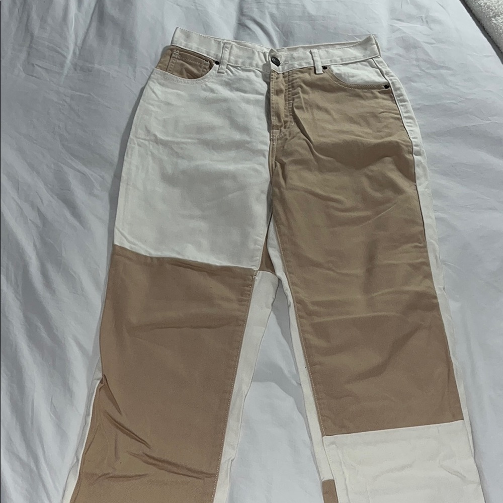 PacSun High Rise Colorblock Jeans - White and Tan